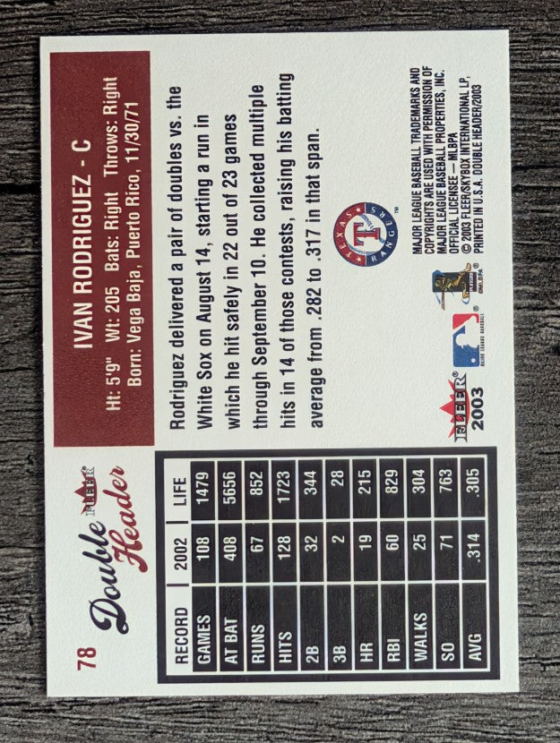 2003 Fleer Double Header #78 Ivan Rodriguez