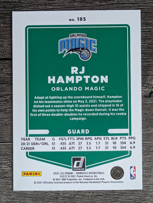 2021-22 Donruss Holo Green and Yellow Laser #185 RJ Hampton
