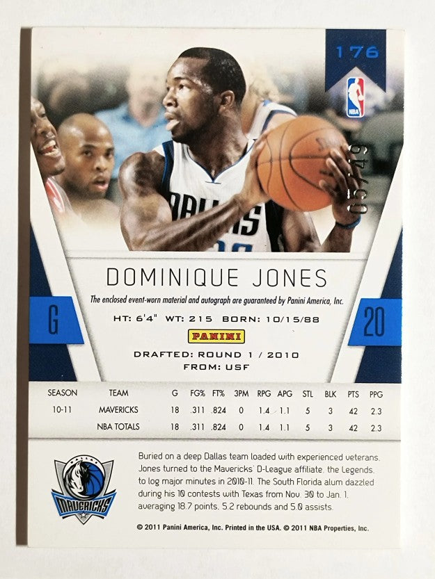 2010-11 Totally Certified Blue Autographs #176 Dominique Jones JSY AU/49