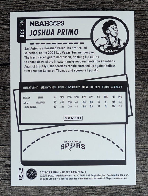 2021-22 Hoops #220 Joshua Primo RC