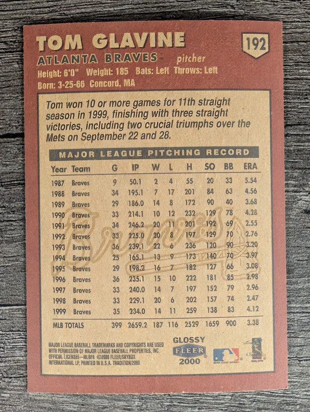 2000 Fleer Tradition Glossy #192 Tom Glavine