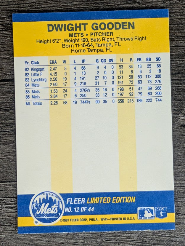1987 Fleer Record Setters #12 Dwight Gooden