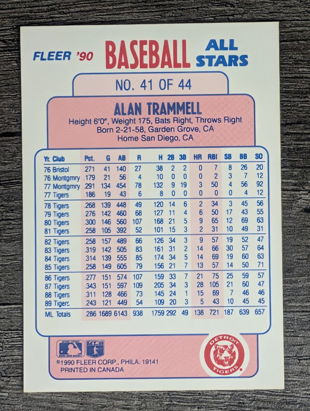 1990 Fleer Baseball All-Stars #41 Alan Trammell