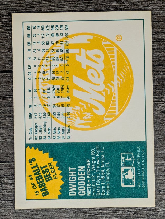 1988 Fleer Sluggers/Pitchers #15 Dwight Gooden
