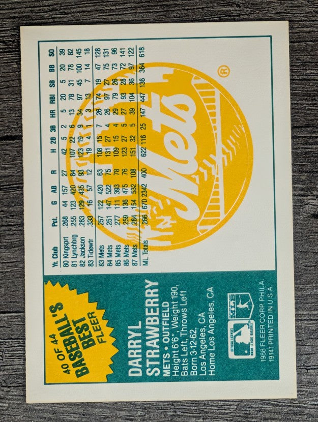1988 Fleer Sluggers/Pitchers #40 Darryl Strawberry