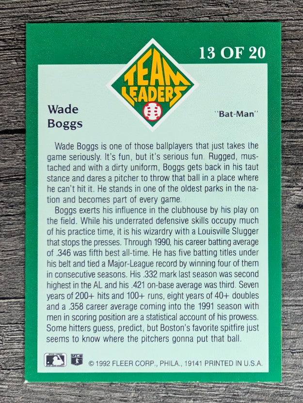 1992 Fleer Team Leaders #13 Wade Boggs (NM)
