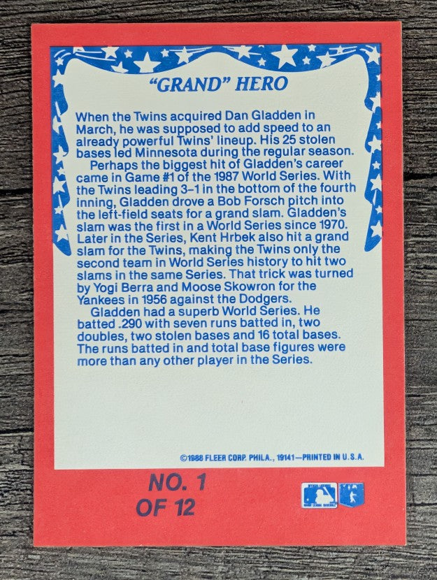 1988 Fleer World Series #1 Dan Gladden