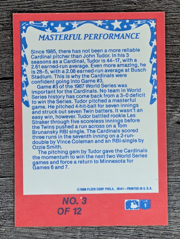 1988 Fleer World Series #3 John Tudor