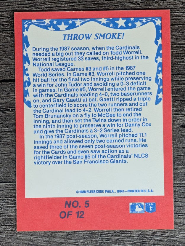 1988 Fleer World Series #5 Todd Worrell/Tony Pena