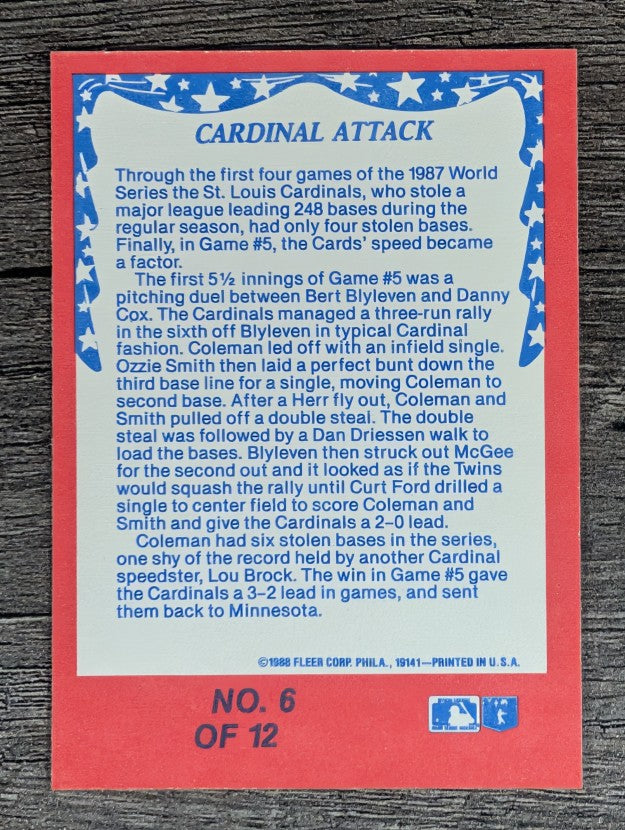 1988 Fleer World Series #6 Vince Coleman