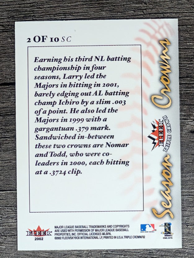 2002 Fleer Triple Crown Season Crowns Larry Walker/Nomar Garciaparra/Todd Helton