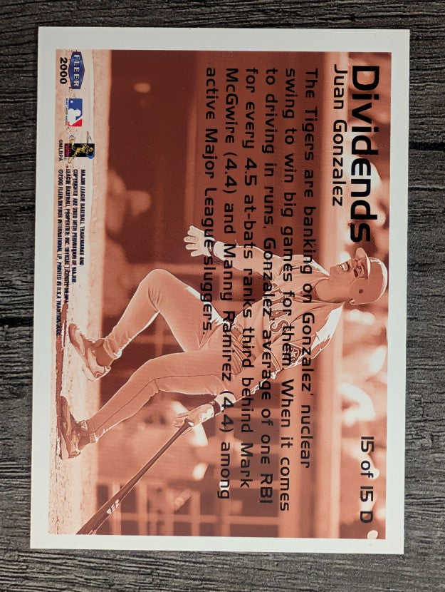 2000 Fleer Tradition Dividends #D15 Juan Gonzalez