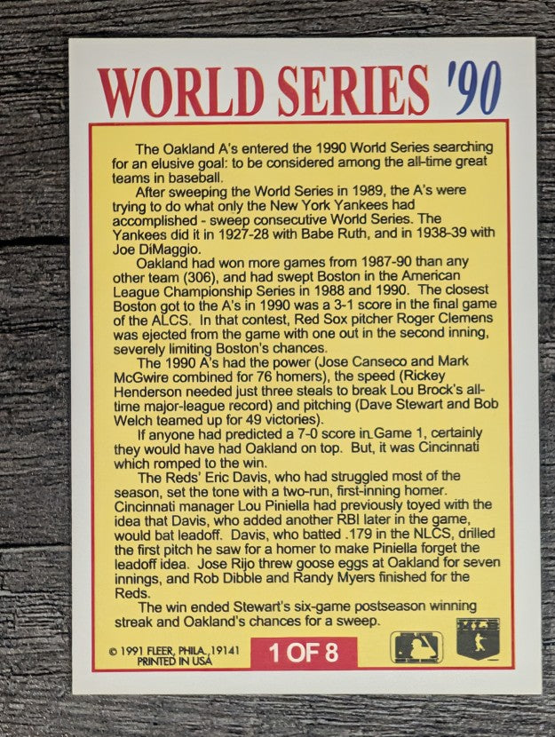 1991 Fleer World Series #1 Eric Davis