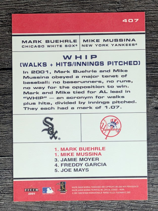 2001 Fleer Platinum #407 Mark Buerhle/Mike Mussina