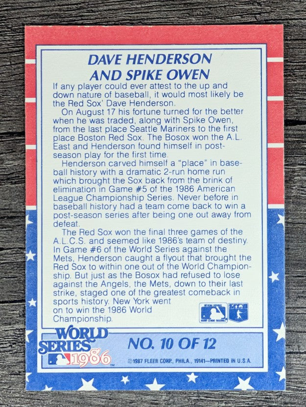 1987 Fleer World Series #10 Dave Henderson