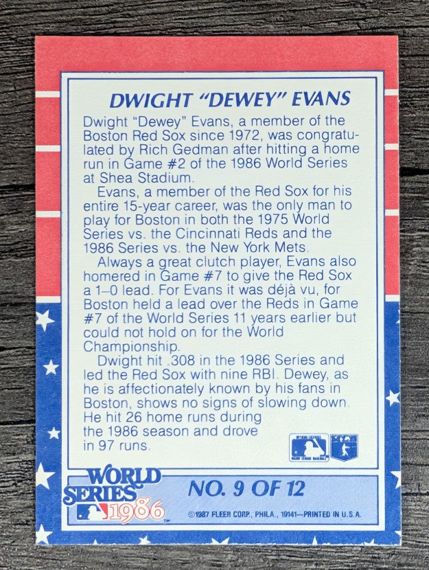 1987 Fleer World Series #9 Dwight Evans/Congratulated by Rich Gedman