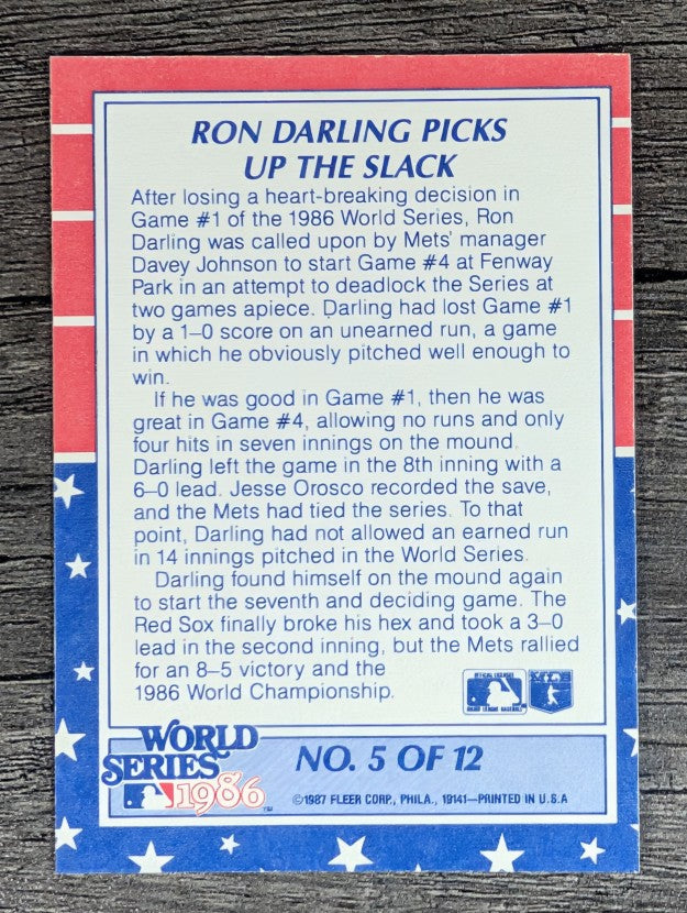 1987 Fleer World Series #5 Ron Darling