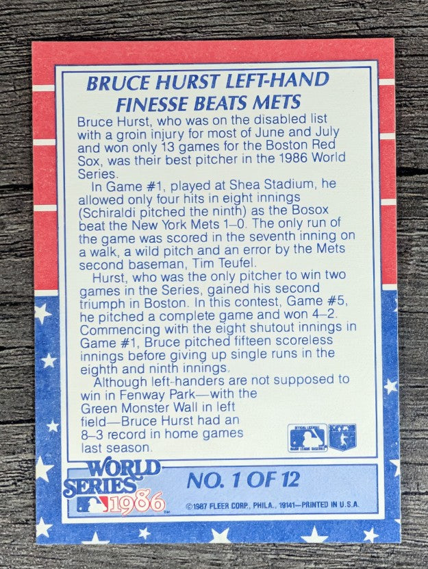 1987 Fleer World Series #1 Bruce Hurst