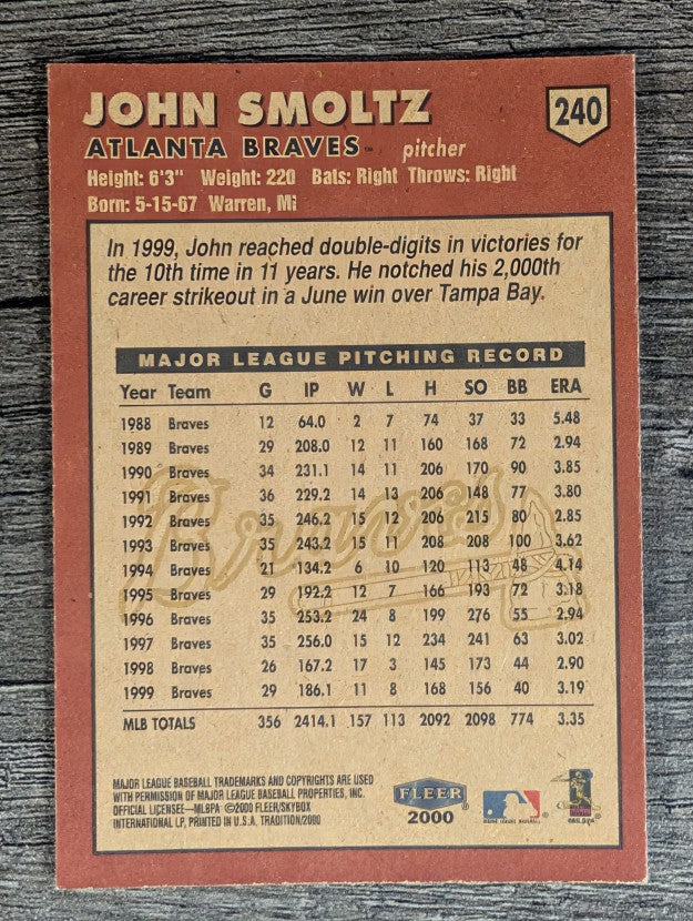 2000 Fleer Tradition #240 John Smoltz