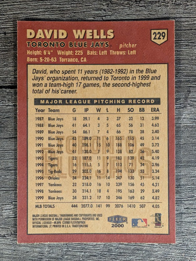 2000 Fleer Tradition #229 David Wells