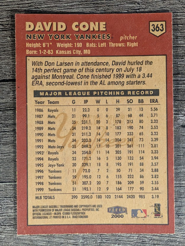 2000 Fleer Tradition #363 David Cone