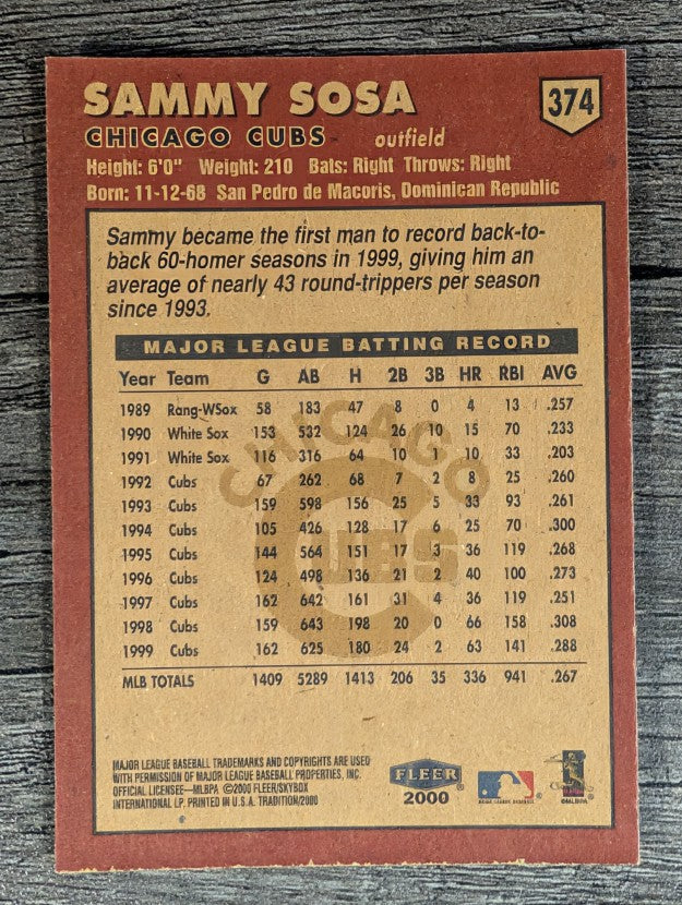 2000 Fleer Tradition #374 Sammy Sosa