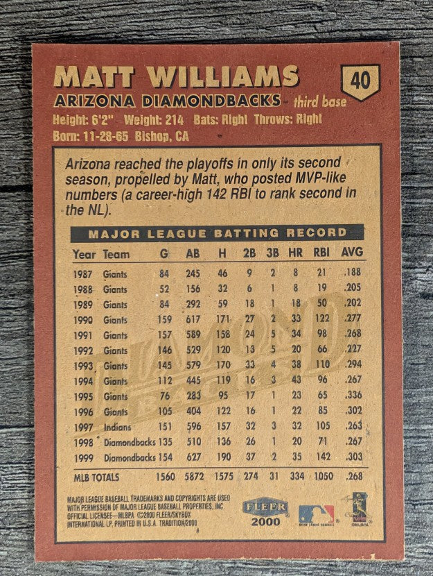 2000 Fleer Tradition #40 Matt Williams