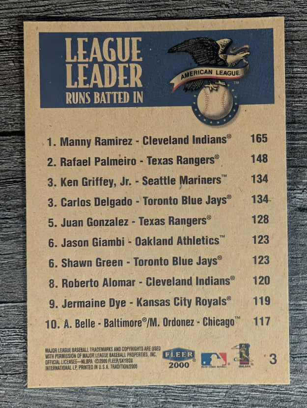 2000 Fleer Tradition #3 AL RBI LL