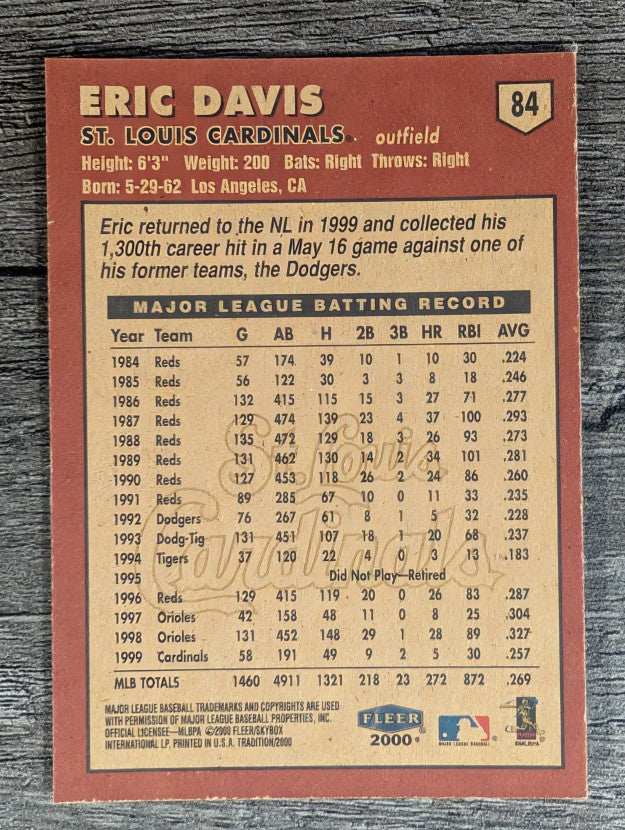 2000 Fleer Tradition #84 Eric Davis