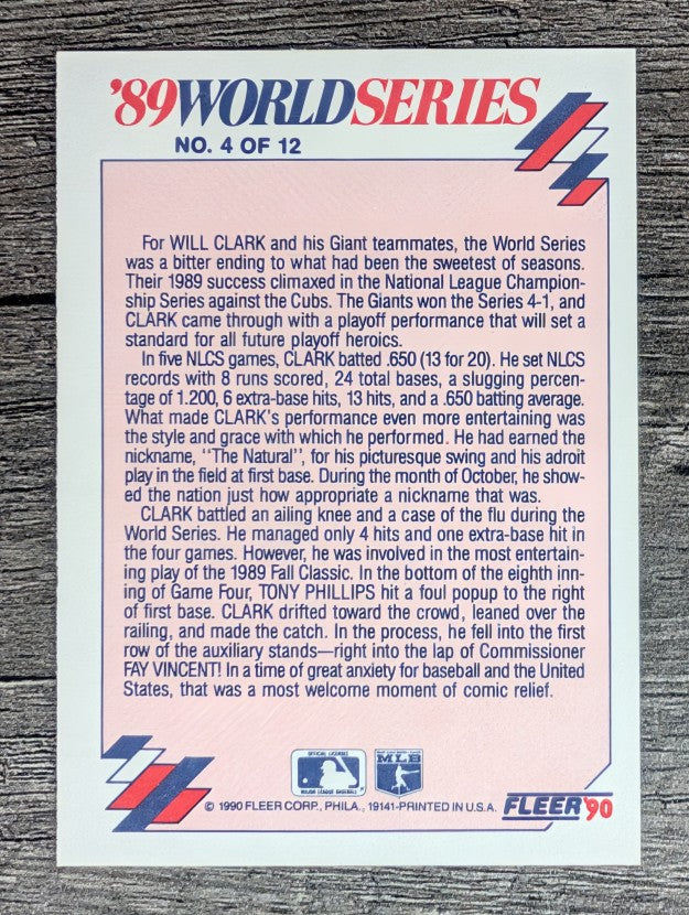 1990 Fleer World Series #4 Will Clark