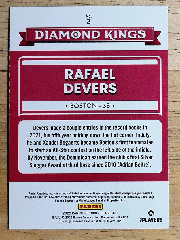 2022 Donruss Holo Blue #2 Rafael Devers DK