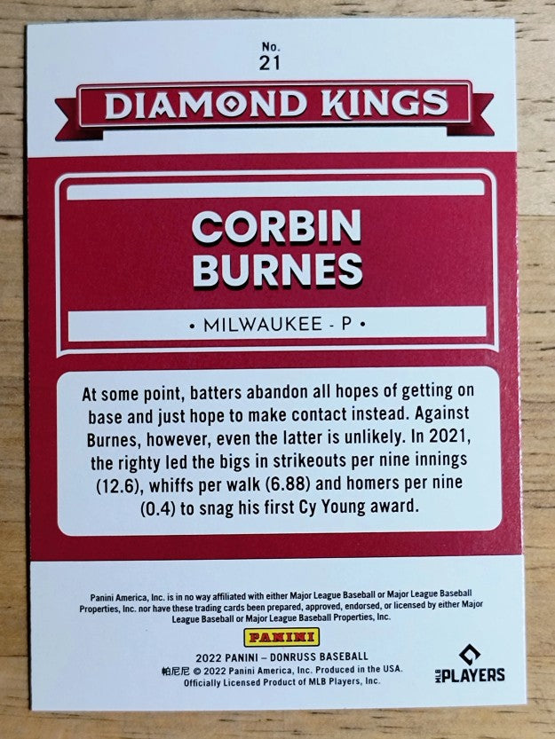 2022 Donruss Holo Blue #21 Corbin Burnes DK
