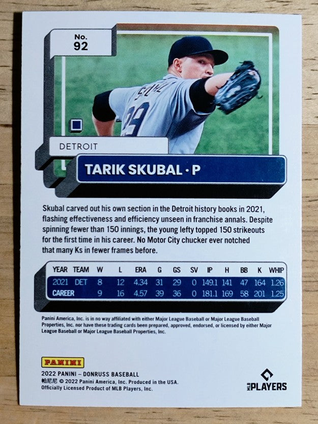 2022 Donruss Holo Blue #92 Tarik Skubal
