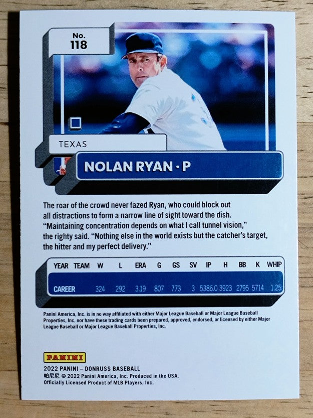 2022 Donruss Holo Blue #118 Nolan Ryan