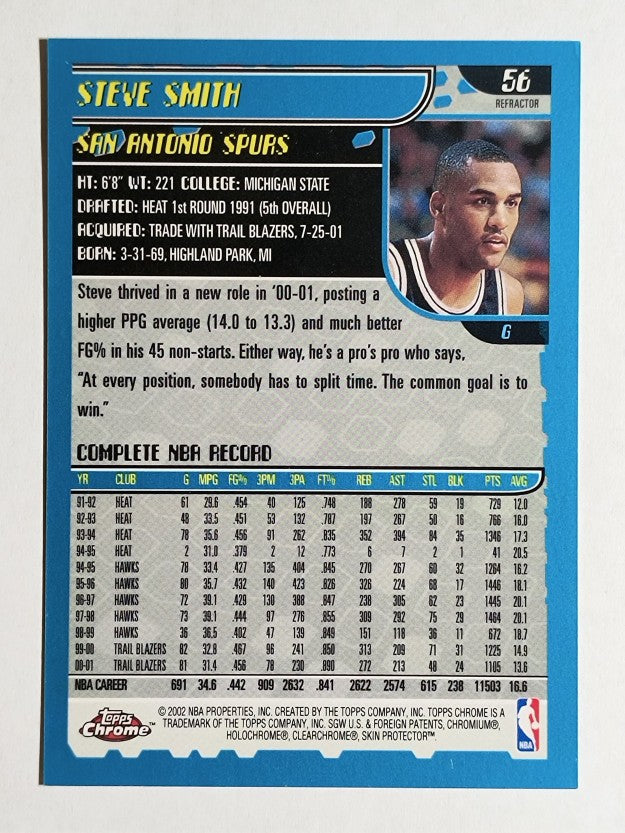 2001-02 Topps Chrome Refractors #56 Steve Smith