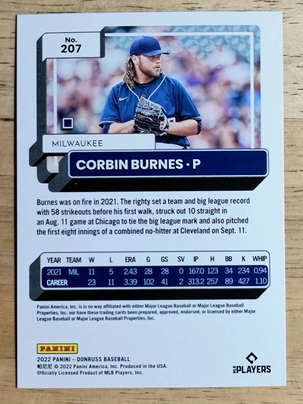 2022 Donruss Holo Blue #207 Corbin Burnes