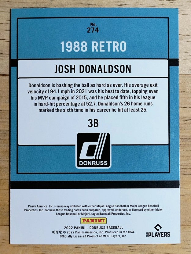 2022 Donruss Holo Blue #274 Josh Donaldson RETRO