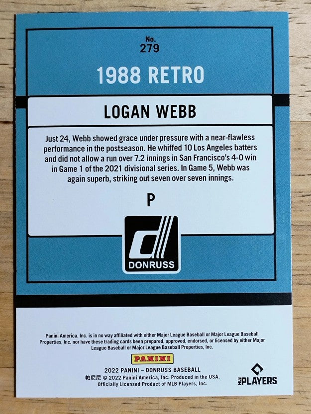 2022 Donruss Holo Blue #279 Logan Webb RETRO