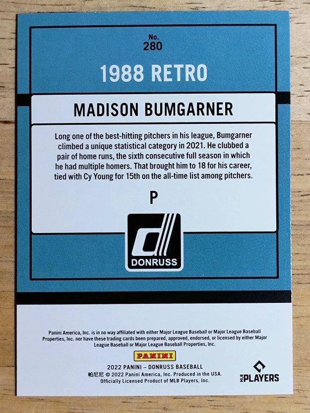 2022 Donruss Holo Blue #280 Madison Bumgarner RETRO
