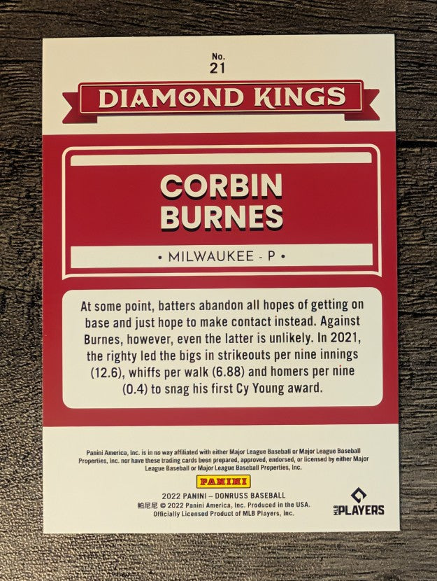 2022 Donruss Holo Blue #21 Corbin Burnes DK