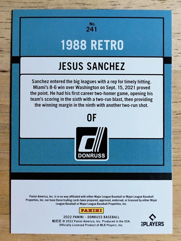2022 Donruss Holo Blue #241 Jesus Sanchez RETRO