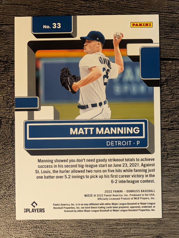 2022 Donruss Holo Blue #33 Matt Manning RR