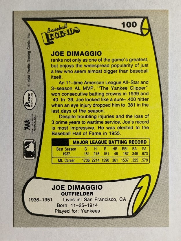 1988 Pacific Legends I #100 Joe DiMaggio