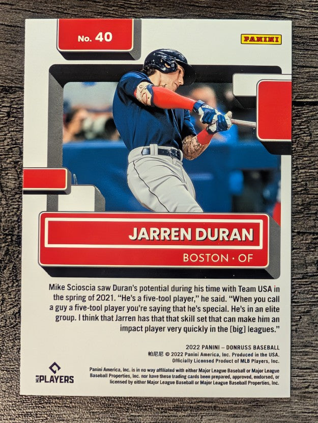 2022 Donruss #40 Jarren Duran RR RC