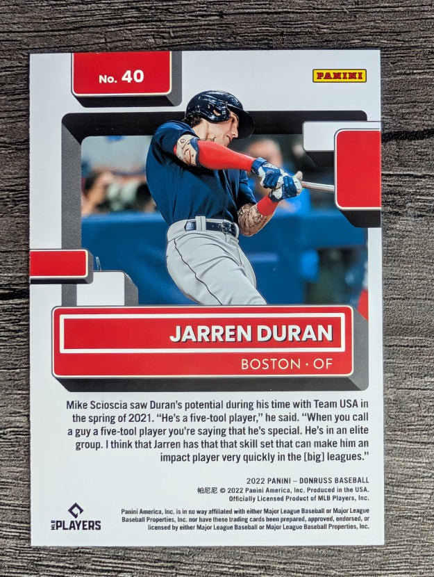 2022 Donruss #40 Jarren Duran RR RC