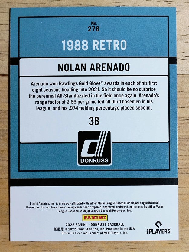 2022 Donruss Holo Blue #278 Nolan Arenado RETRO
