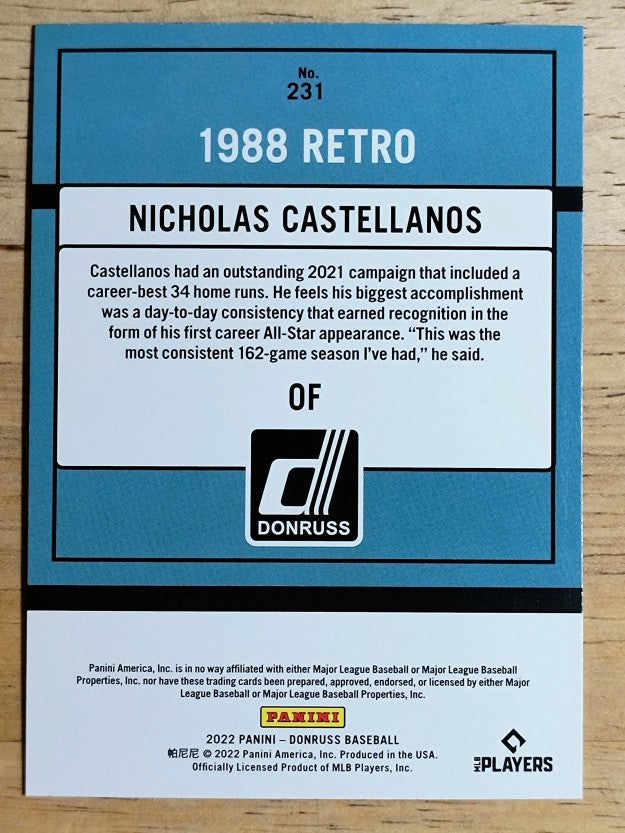 2022 Donruss Holo Blue #231 Nicholas Castellanos RETRO