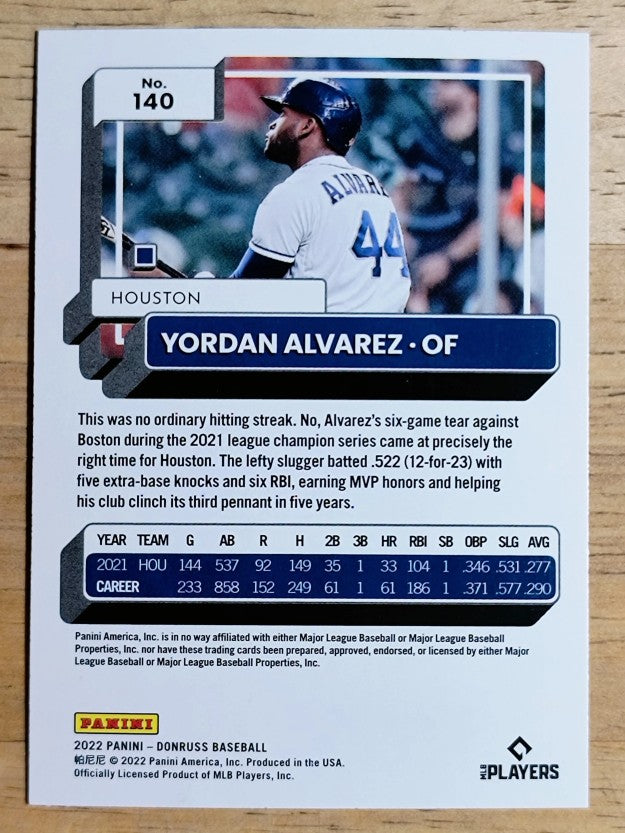2022 Donruss Holo Blue #140 Yordan Alvarez