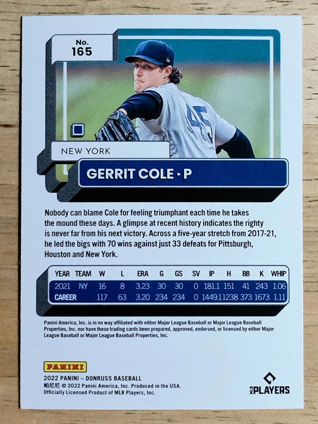 2022 Donruss Holo Blue #165 Gerrit Cole