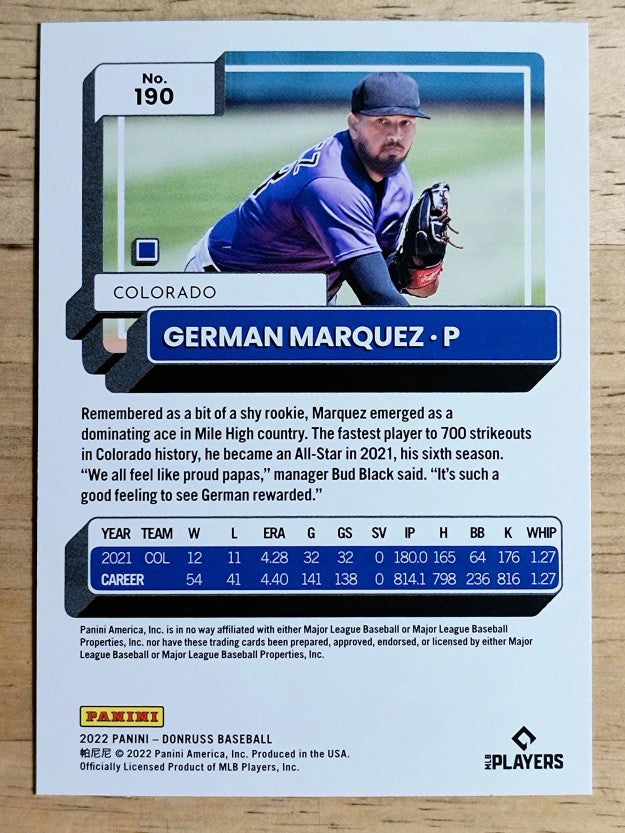 2022 Donruss Holo Blue #190 German Marquez